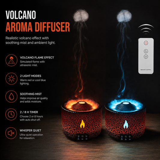 VolcanoGlow™ Flame Humidifier — 360ml Aromatherapy Diffuser with Night Light, Remote & Timer