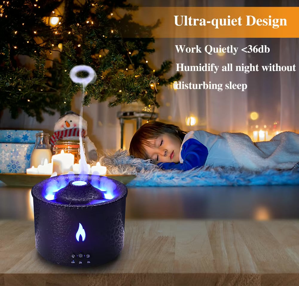 VolcanoGlow™ Flame Humidifier — 360ml Aromatherapy Diffuser with Night Light, Remote & Timer