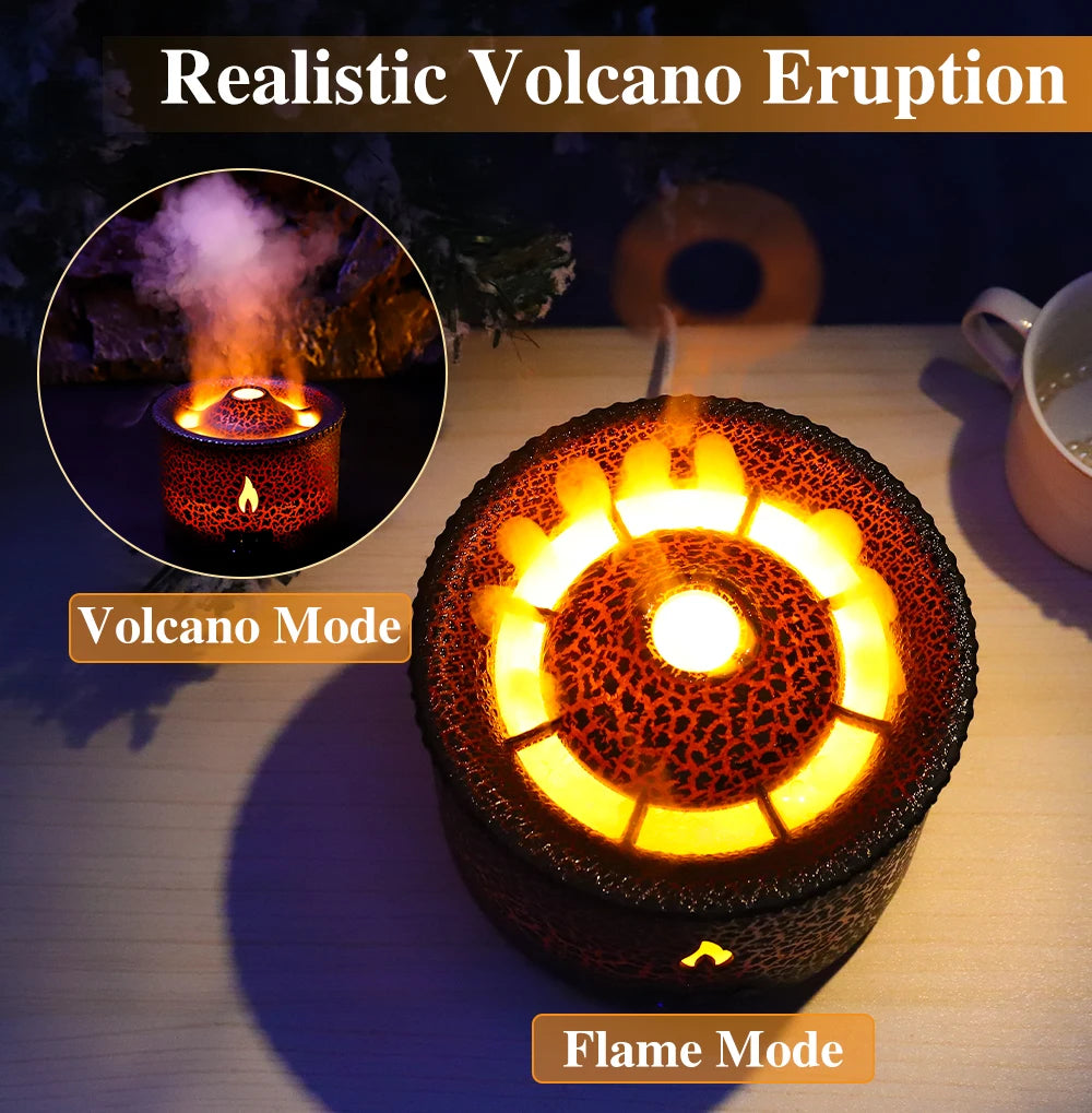 VolcanoGlow™ Flame Humidifier — 360ml Aromatherapy Diffuser with Night Light, Remote & Timer