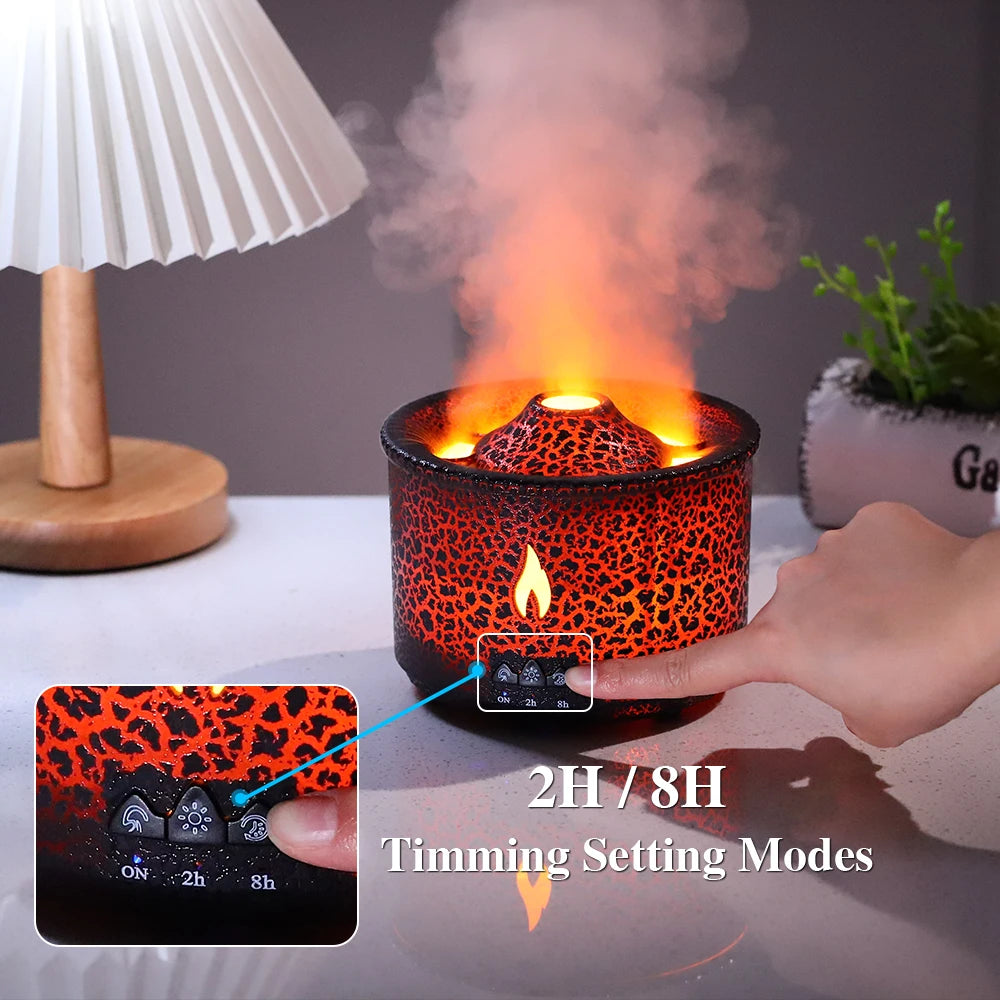 VolcanoGlow™ Flame Humidifier — 360ml Aromatherapy Diffuser with Night Light, Remote & Timer
